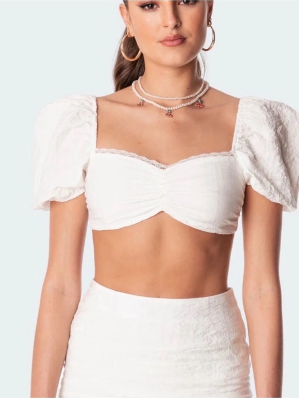 Edikted White Romy Puff Sleeve Crop Top